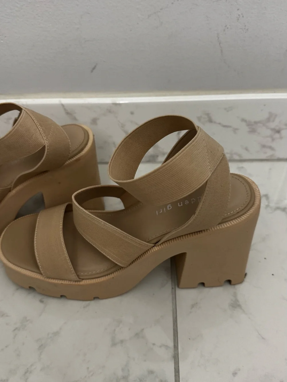 Madden Girl Neutral Tan Chunky Platform Strappy Sandals